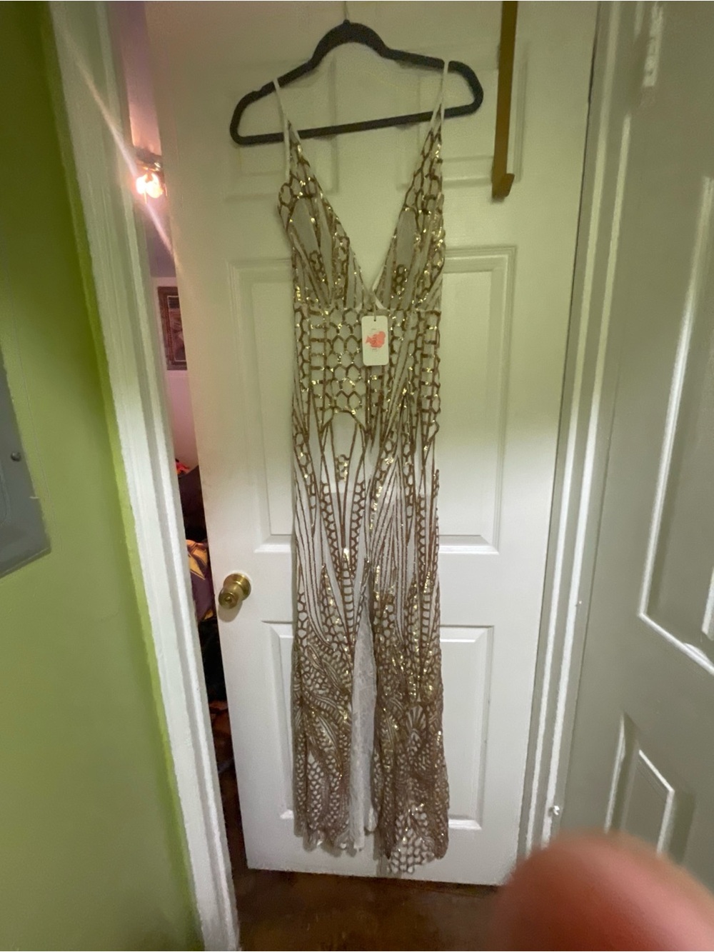 L’Atiste Gold Sequin Evening Gown with Front Slit and Inner Lining - Size M